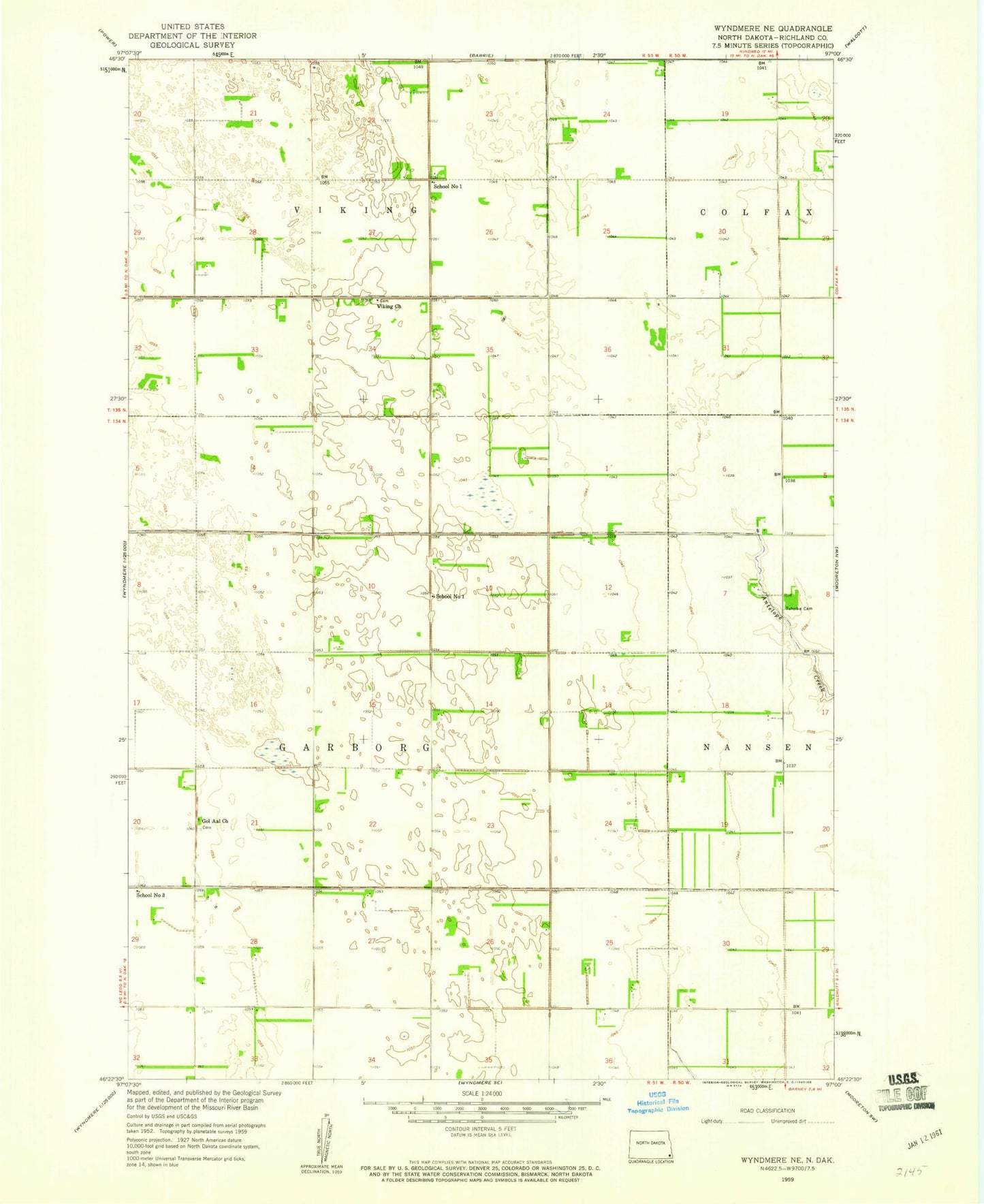 Classic USGS Wyndmere NE North Dakota 7.5'x7.5' Topo Map Image