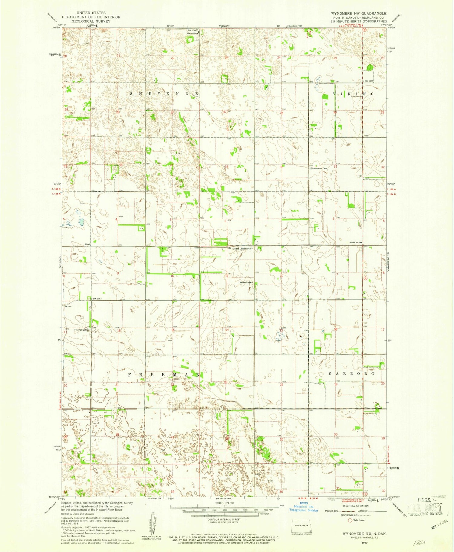 Classic USGS Wyndmere NW North Dakota 7.5'x7.5' Topo Map Image