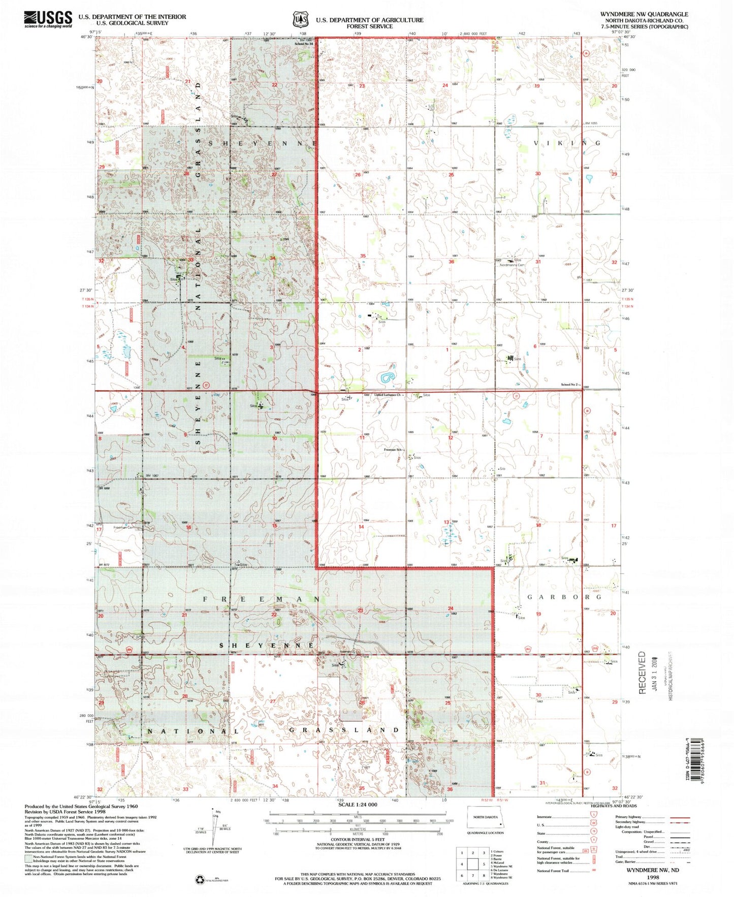 Classic USGS Wyndmere NW North Dakota 7.5'x7.5' Topo Map Image