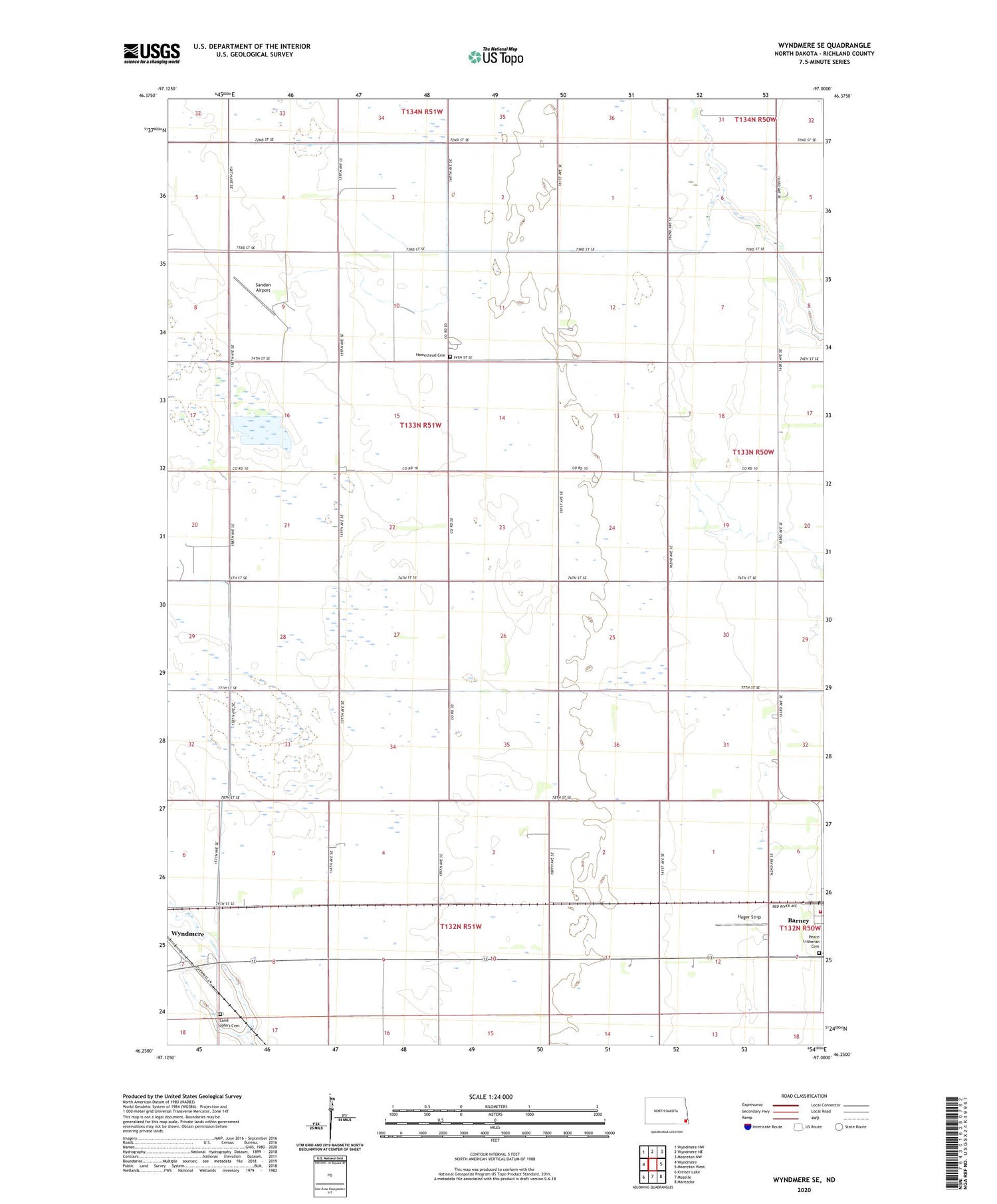 Wyndmere SE North Dakota US Topo Map Image