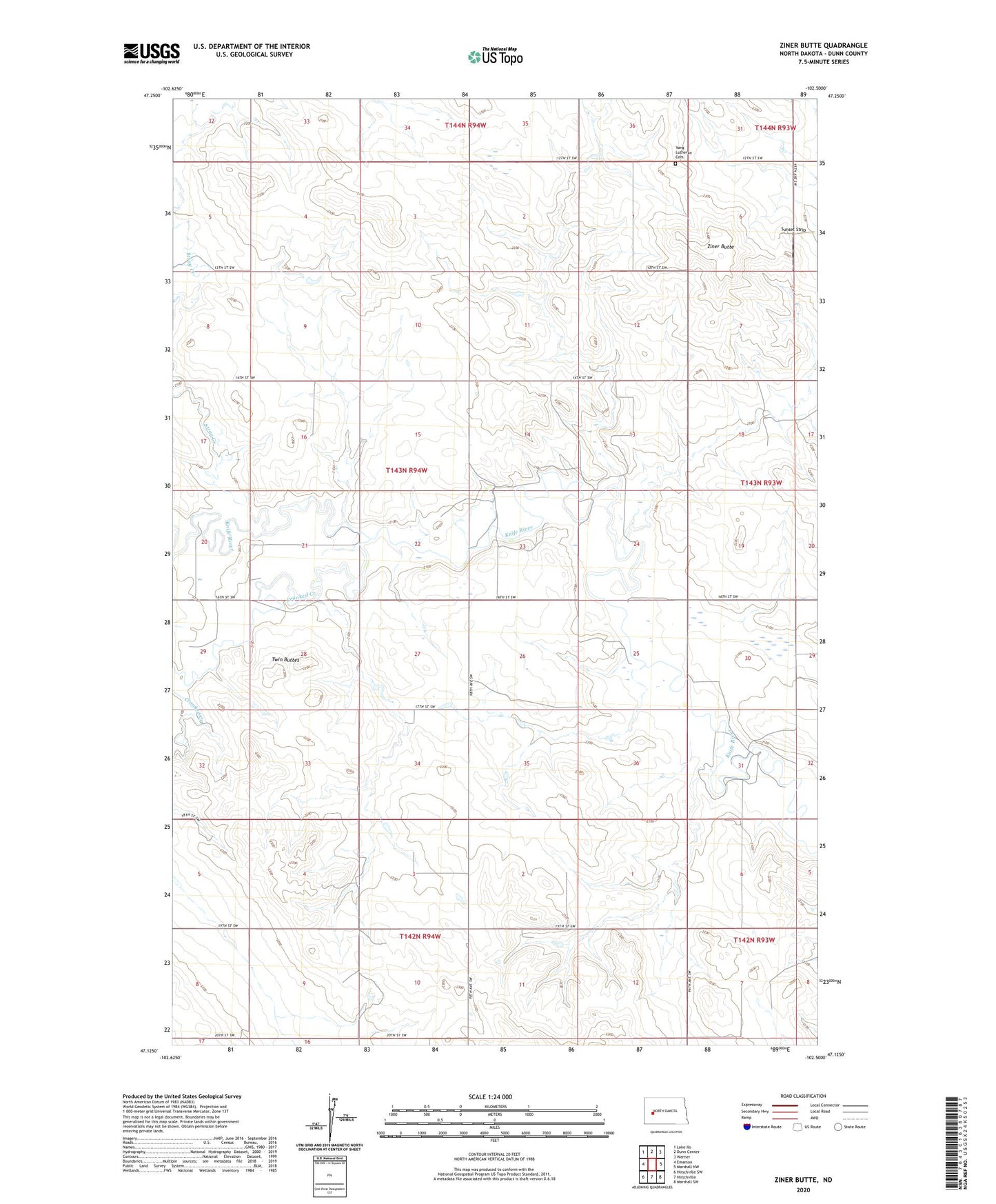 Ziner Butte North Dakota US Topo Map Image