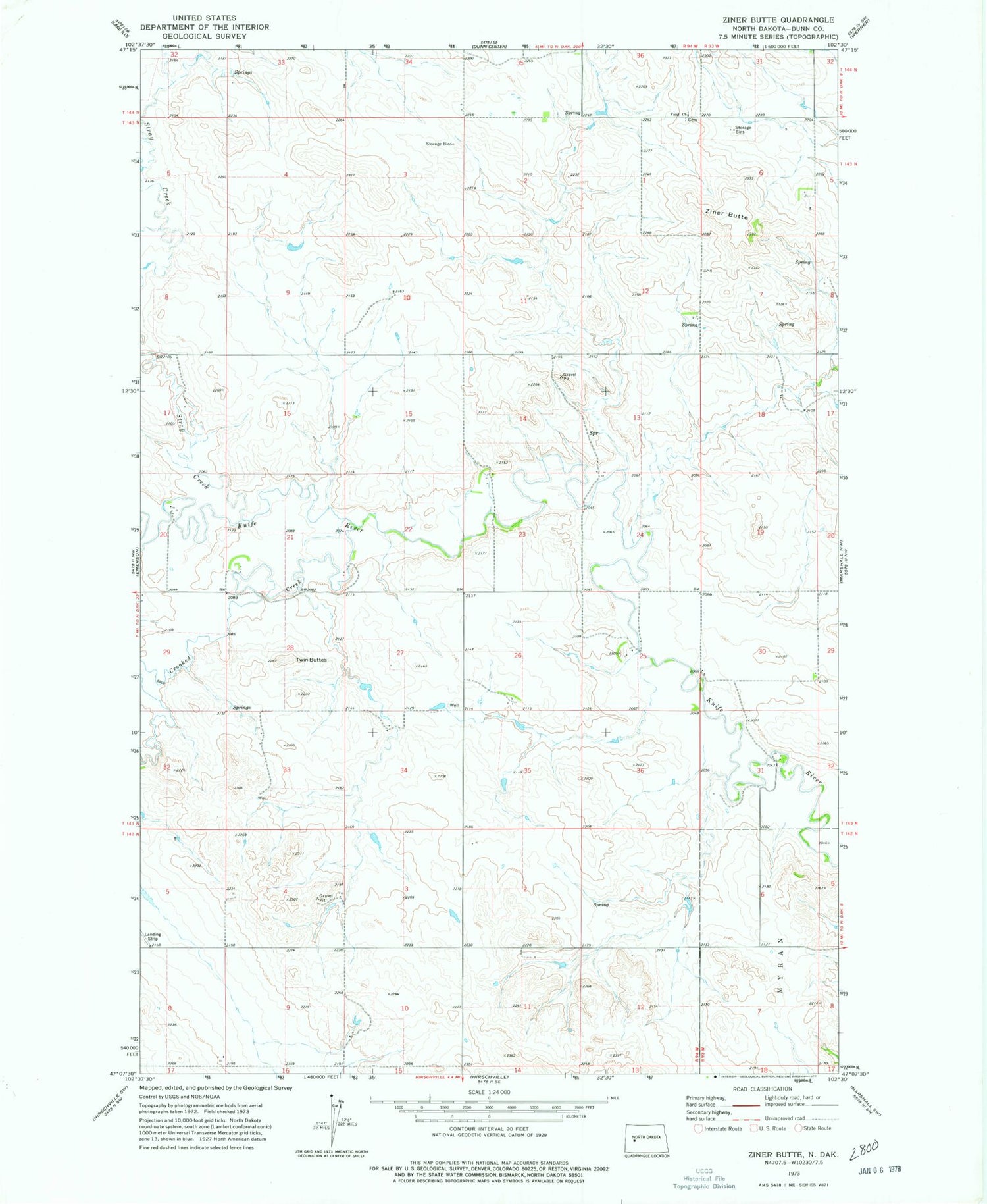Classic USGS Ziner Butte North Dakota 7.5'x7.5' Topo Map Image