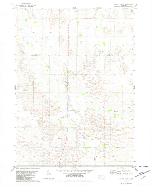 Classic USGS Abbott Ranch Nebraska 7.5'x7.5' Topo Map Image