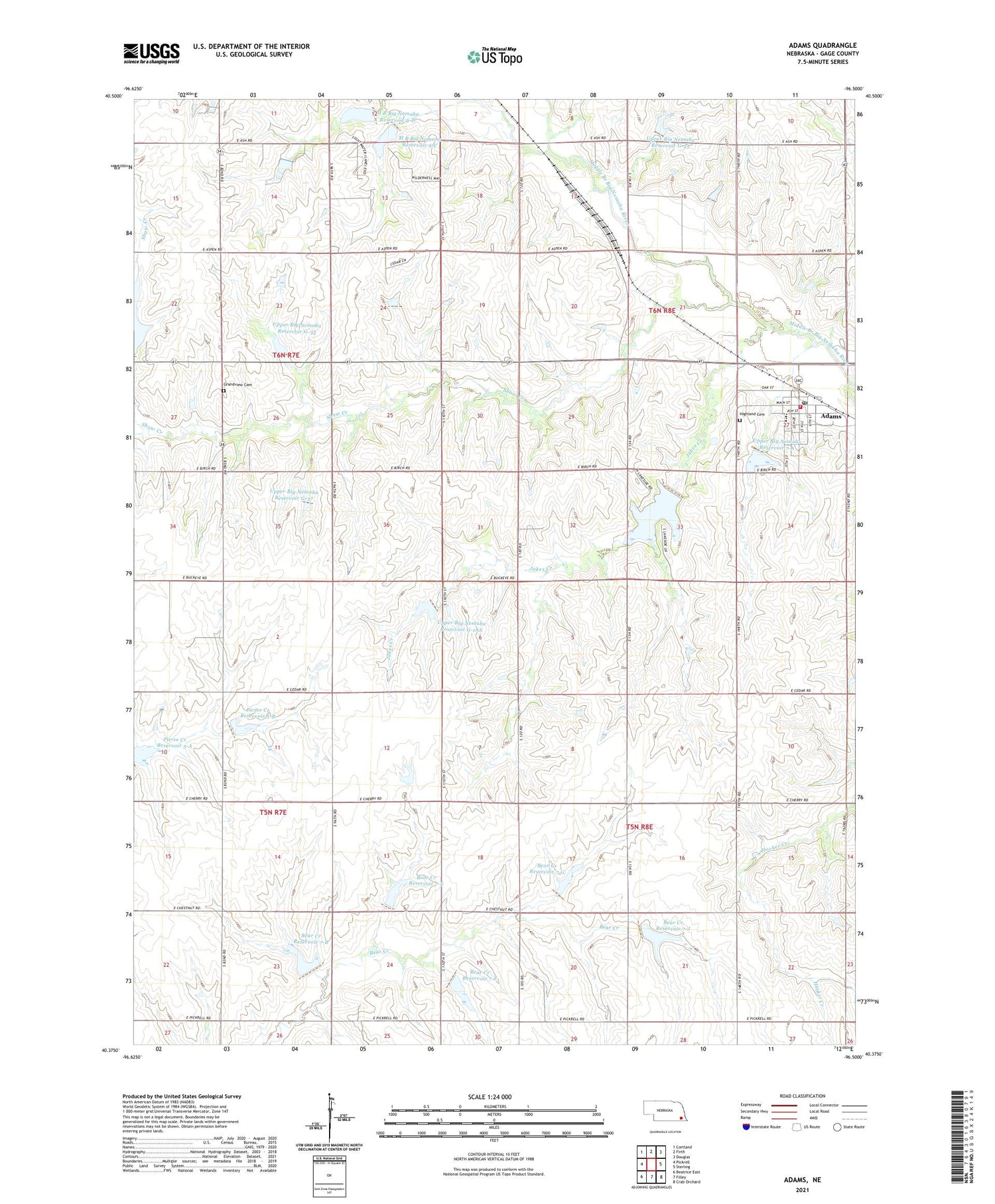 Adams Nebraska US Topo Map Image