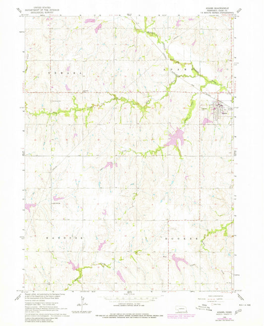 Classic USGS Adams Nebraska 7.5'x7.5' Topo Map Image