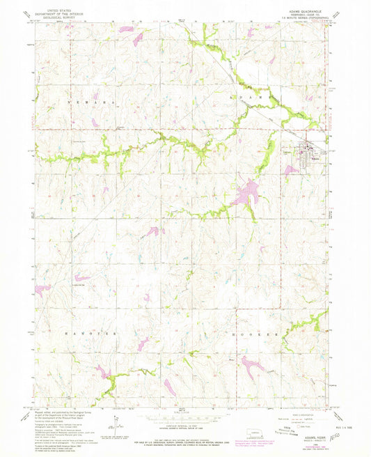Classic USGS Adams Nebraska 7.5'x7.5' Topo Map Image