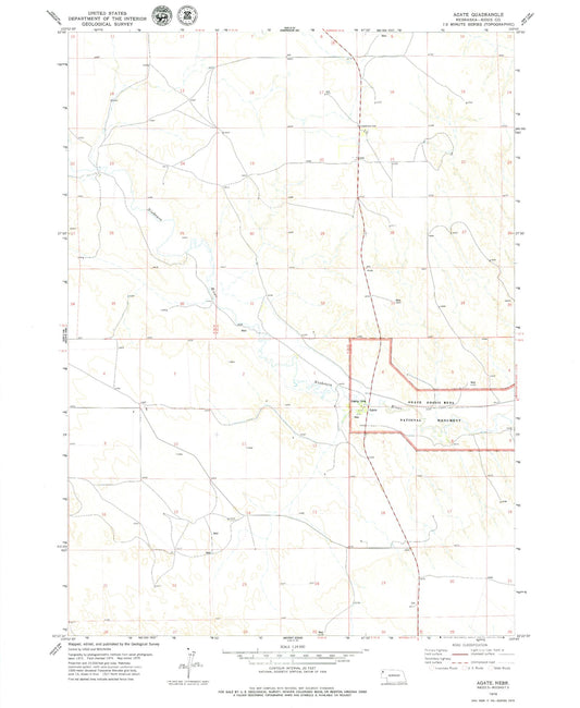 Classic USGS Agate Nebraska 7.5'x7.5' Topo Map Image
