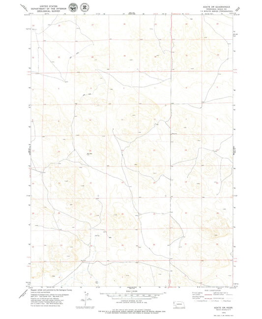 Classic USGS Agate SW Nebraska 7.5'x7.5' Topo Map Image
