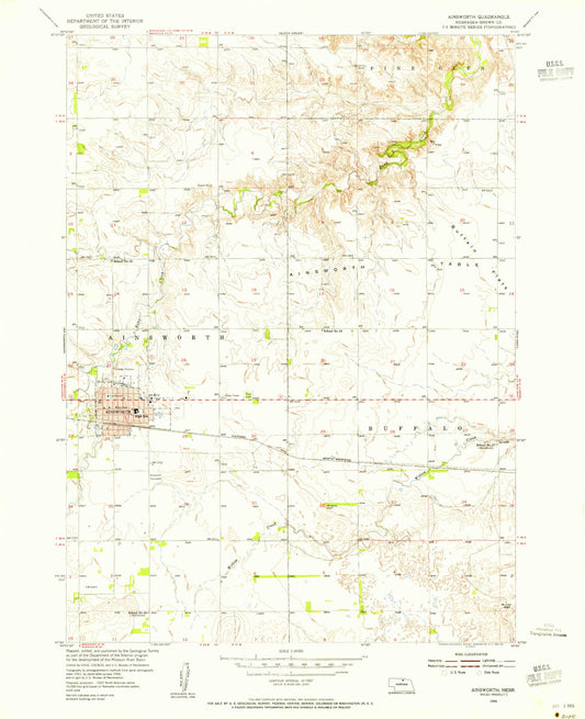 Classic USGS Ainsworth Nebraska 7.5'x7.5' Topo Map Image