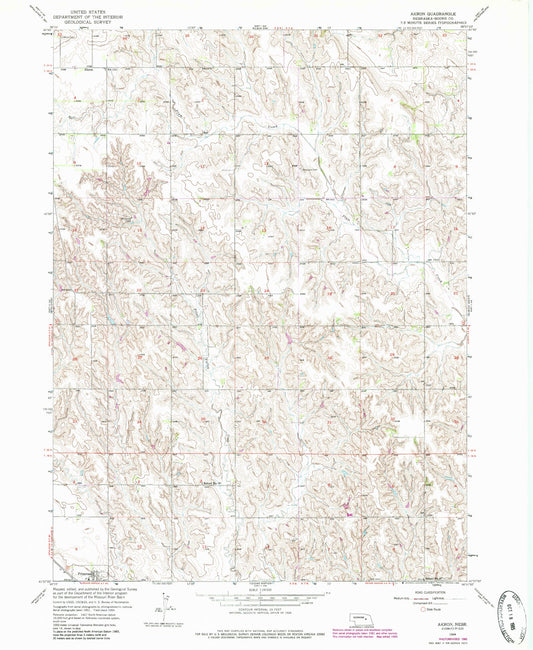 Classic USGS Akron Nebraska 7.5'x7.5' Topo Map Image