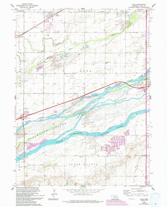 Classic USGS Alda Nebraska 7.5'x7.5' Topo Map Image