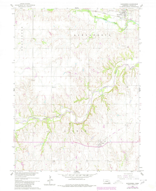 Classic USGS Alexandria Nebraska 7.5'x7.5' Topo Map Image