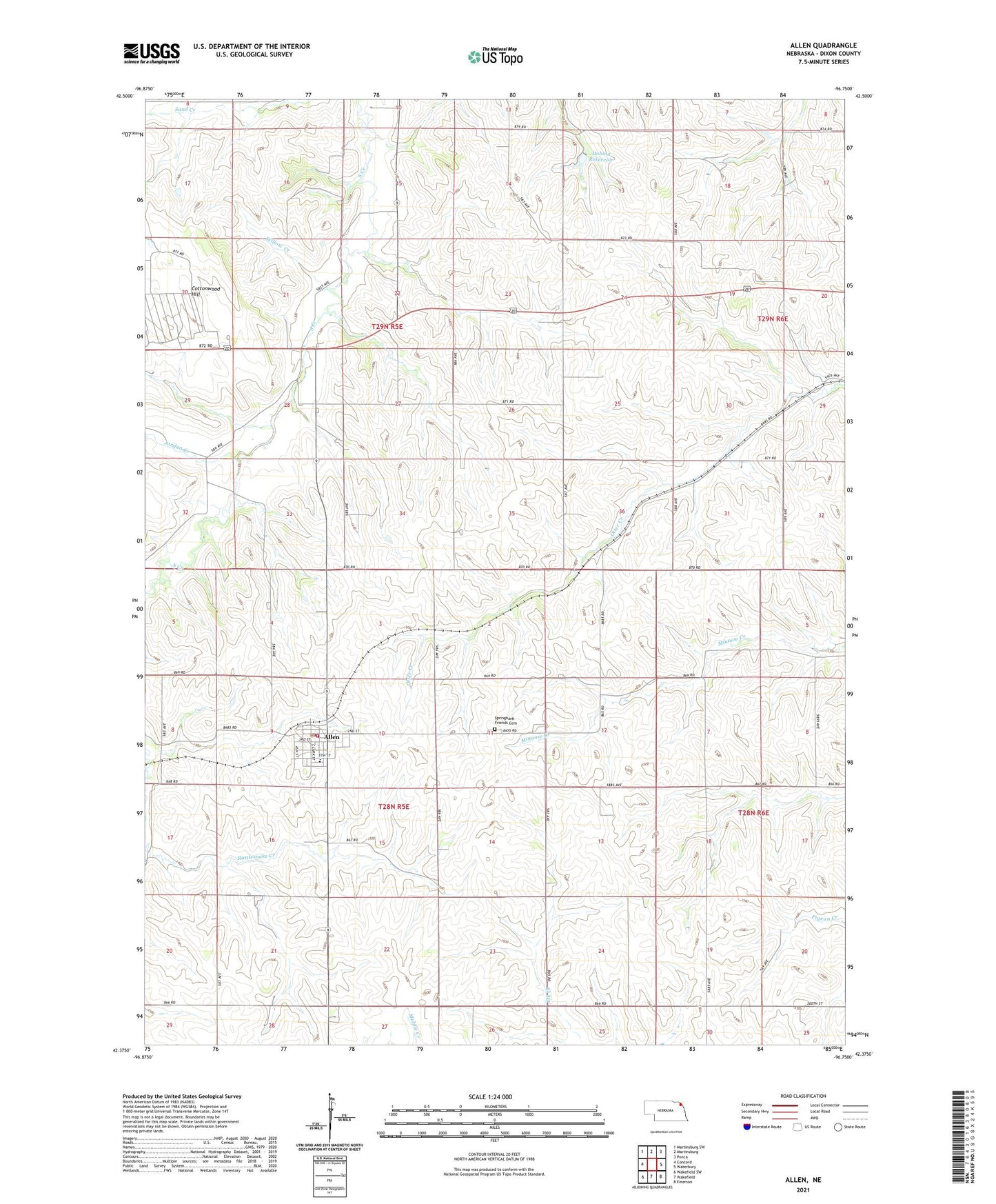 Allen Nebraska US Topo Map Image