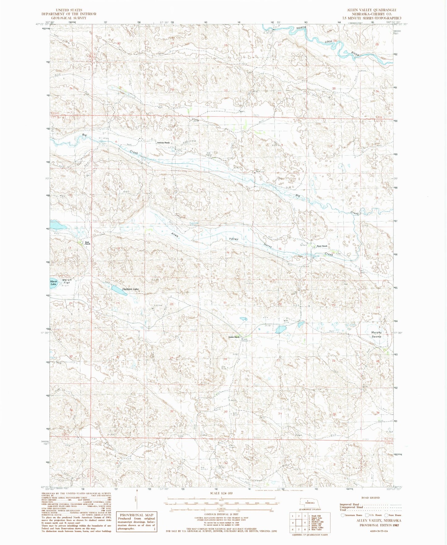 Classic USGS Allen Valley Nebraska 7.5'x7.5' Topo Map Image