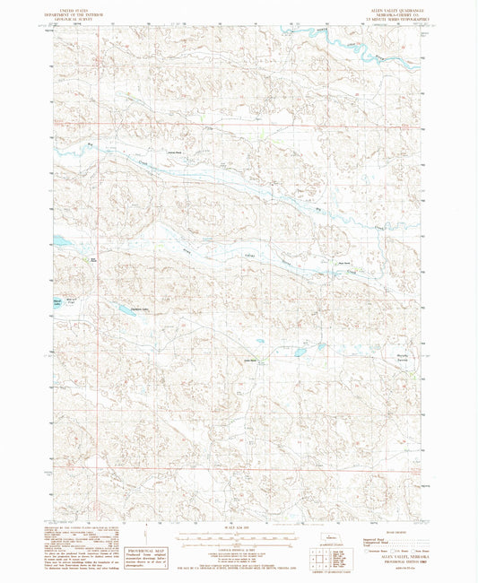 Classic USGS Allen Valley Nebraska 7.5'x7.5' Topo Map Image