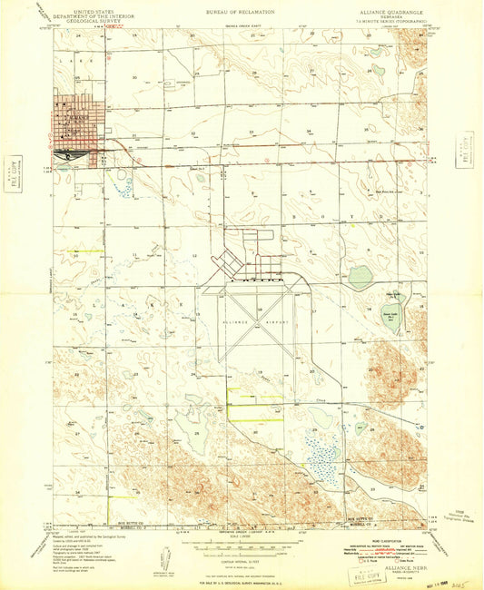 Classic USGS Alliance East Nebraska 7.5'x7.5' Topo Map Image