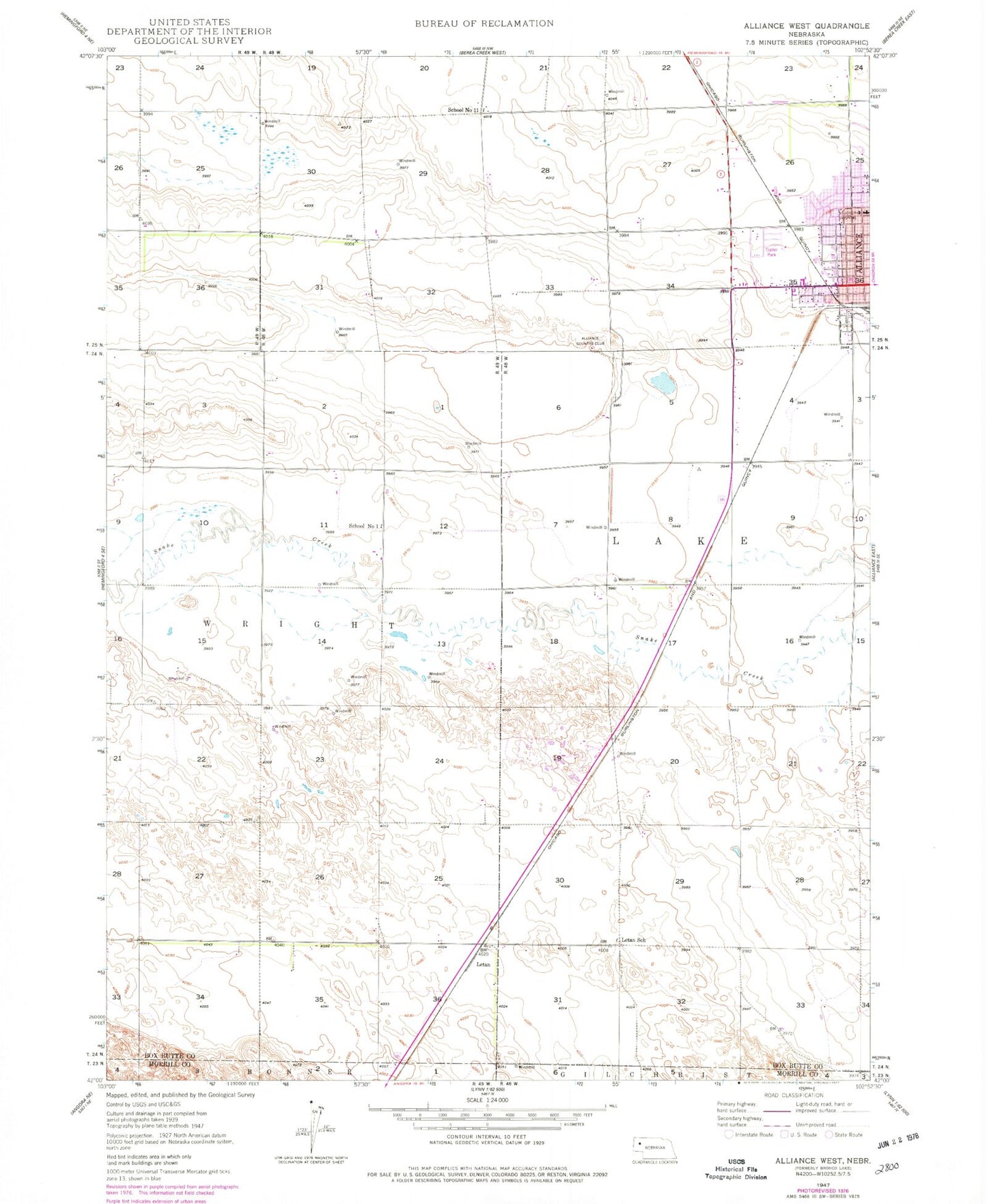 Classic USGS Alliance West Nebraska 7.5'x7.5' Topo Map Image