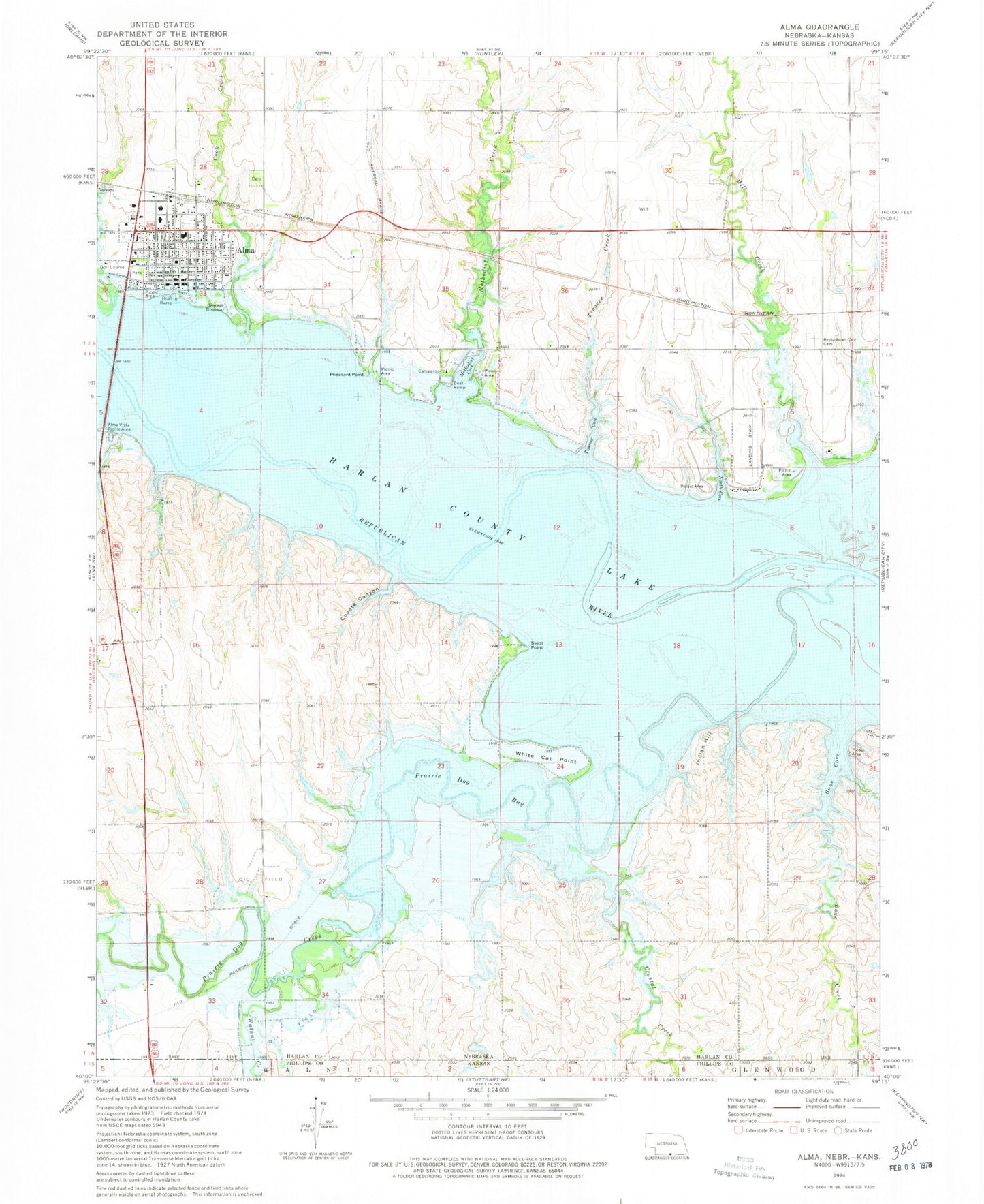 Classic USGS Alma Nebraska 7.5'x7.5' Topo Map Image