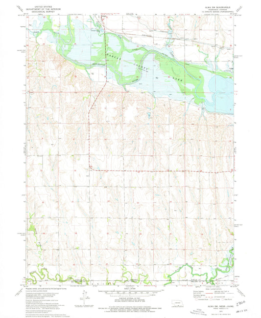Classic USGS Alma SW Nebraska 7.5'x7.5' Topo Map Image