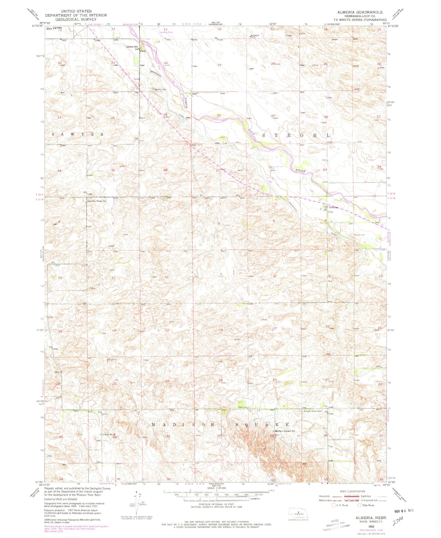 Classic USGS Almeria Nebraska 7.5'x7.5' Topo Map Image