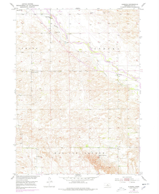 Classic USGS Almeria Nebraska 7.5'x7.5' Topo Map Image