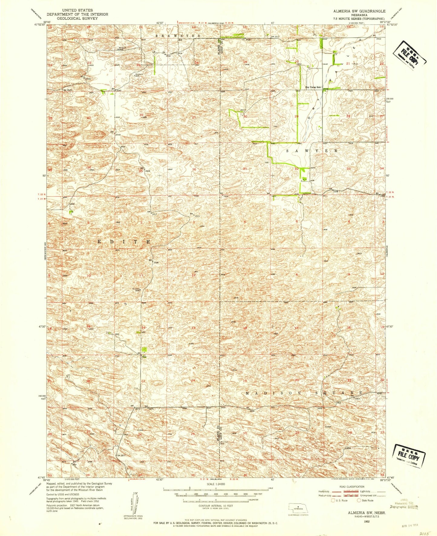 Classic USGS Almeria SW Nebraska 7.5'x7.5' Topo Map Image