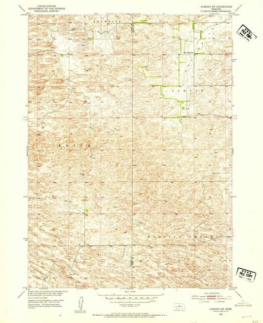 Classic USGS Almeria SW Nebraska 7.5'x7.5' Topo Map Image