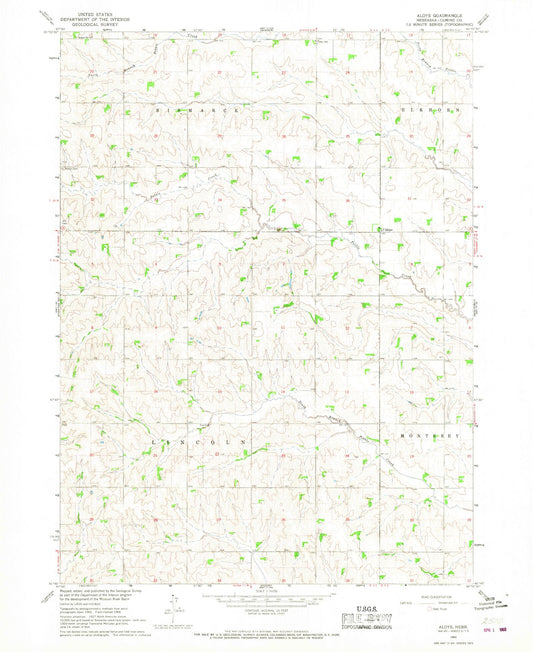 Classic USGS Aloys Nebraska 7.5'x7.5' Topo Map Image