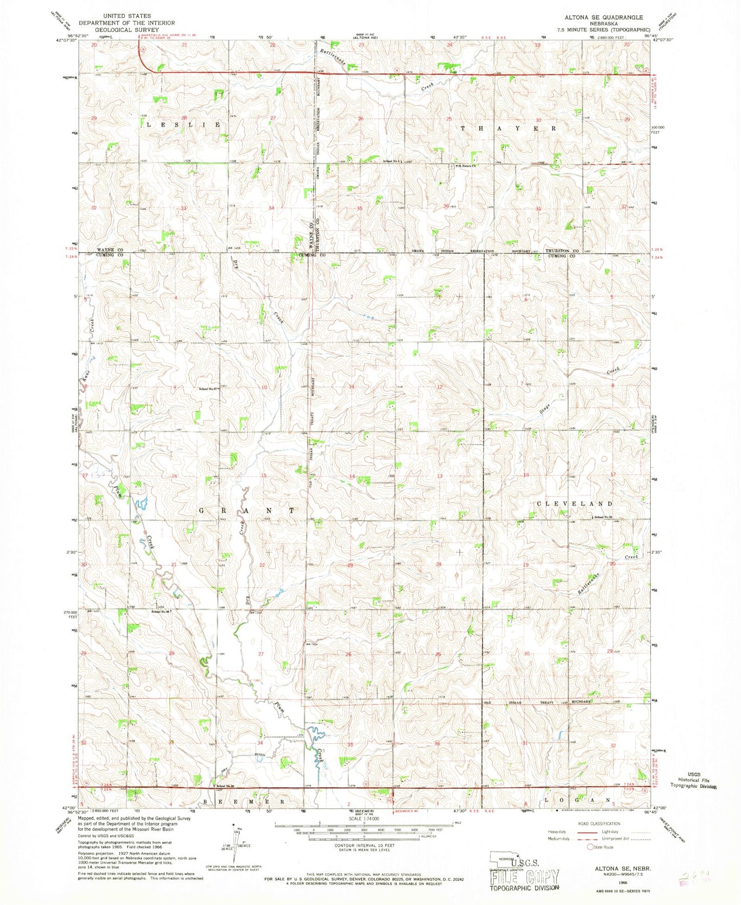 Classic USGS Altona SE Nebraska 7.5'x7.5' Topo Map Image