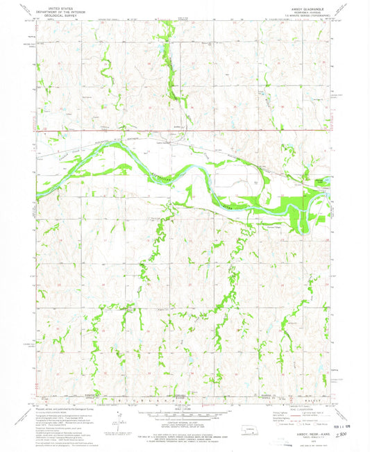 Classic USGS Amboy Nebraska 7.5'x7.5' Topo Map Image