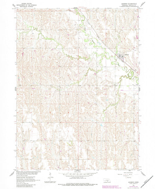 Classic USGS Amherst Nebraska 7.5'x7.5' Topo Map Image
