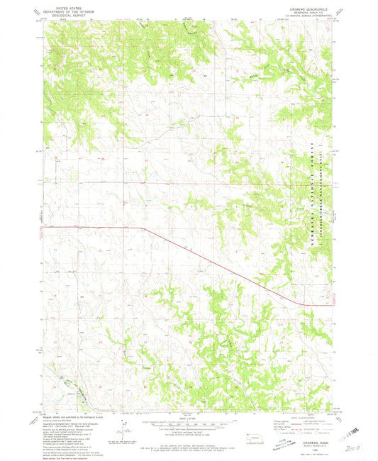 Classic USGS Andrews Nebraska 7.5'x7.5' Topo Map Image