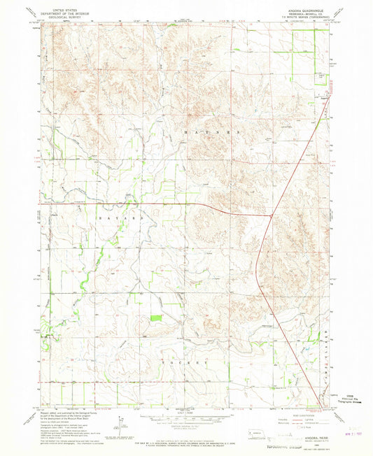Classic USGS Angora Nebraska 7.5'x7.5' Topo Map Image