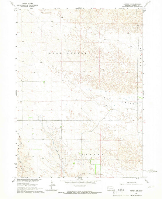 Classic USGS Angora NW Nebraska 7.5'x7.5' Topo Map Image