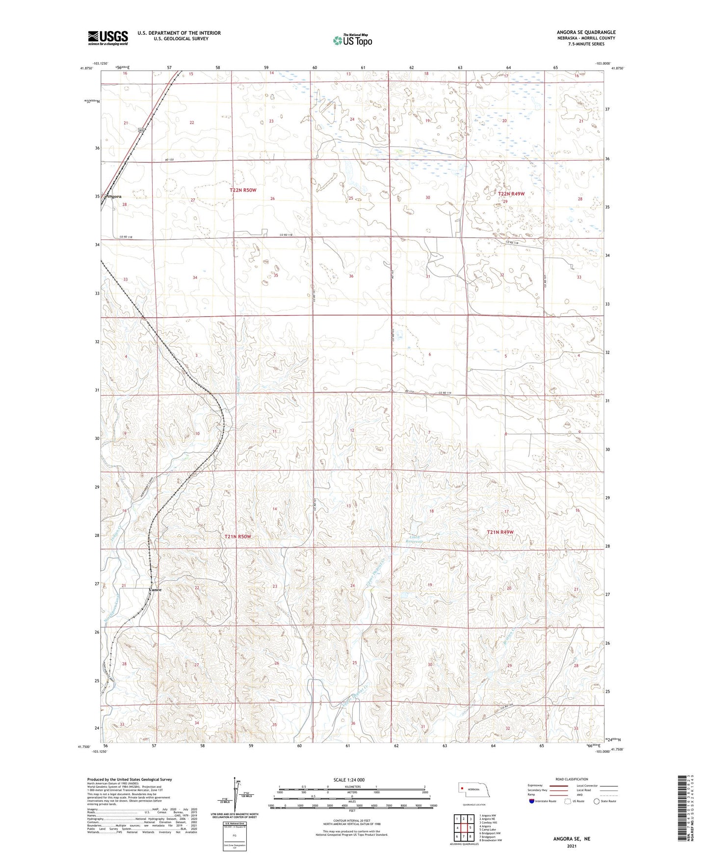 Angora SE Nebraska US Topo Map Image