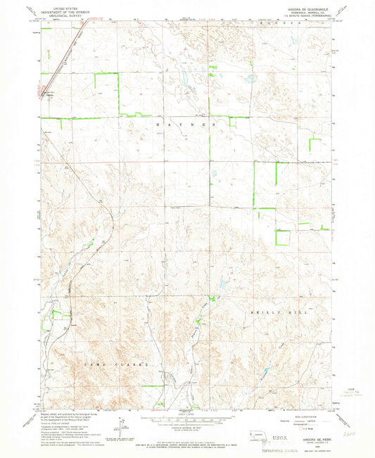 Classic USGS Angora SE Nebraska 7.5'x7.5' Topo Map Image