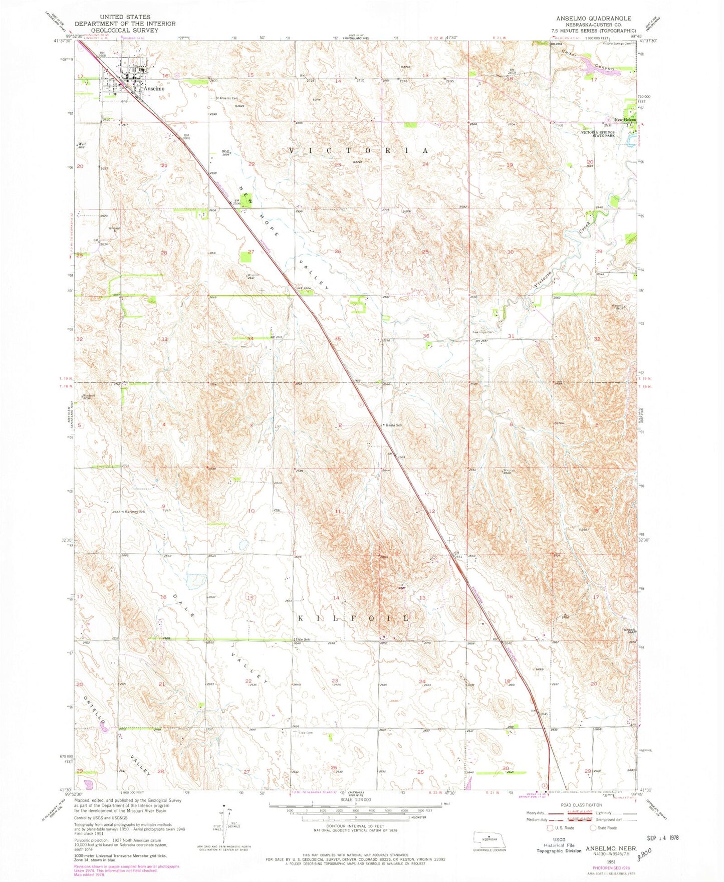 Classic USGS Anselmo Nebraska 7.5'x7.5' Topo Map Image