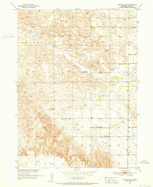 Classic USGS Anselmo SW Nebraska 7.5'x7.5' Topo Map Image