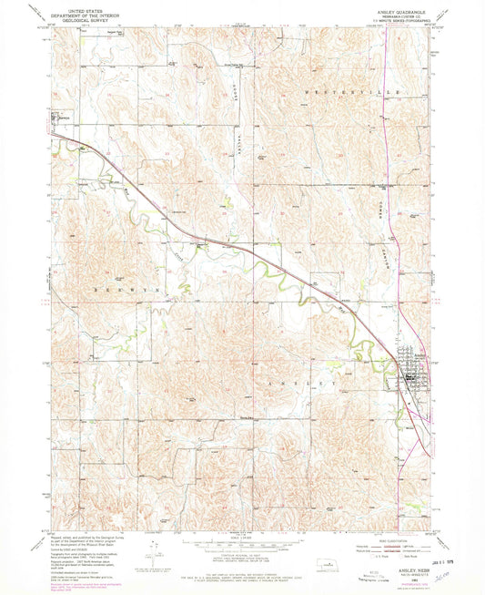 Classic USGS Ansley Nebraska 7.5'x7.5' Topo Map Image