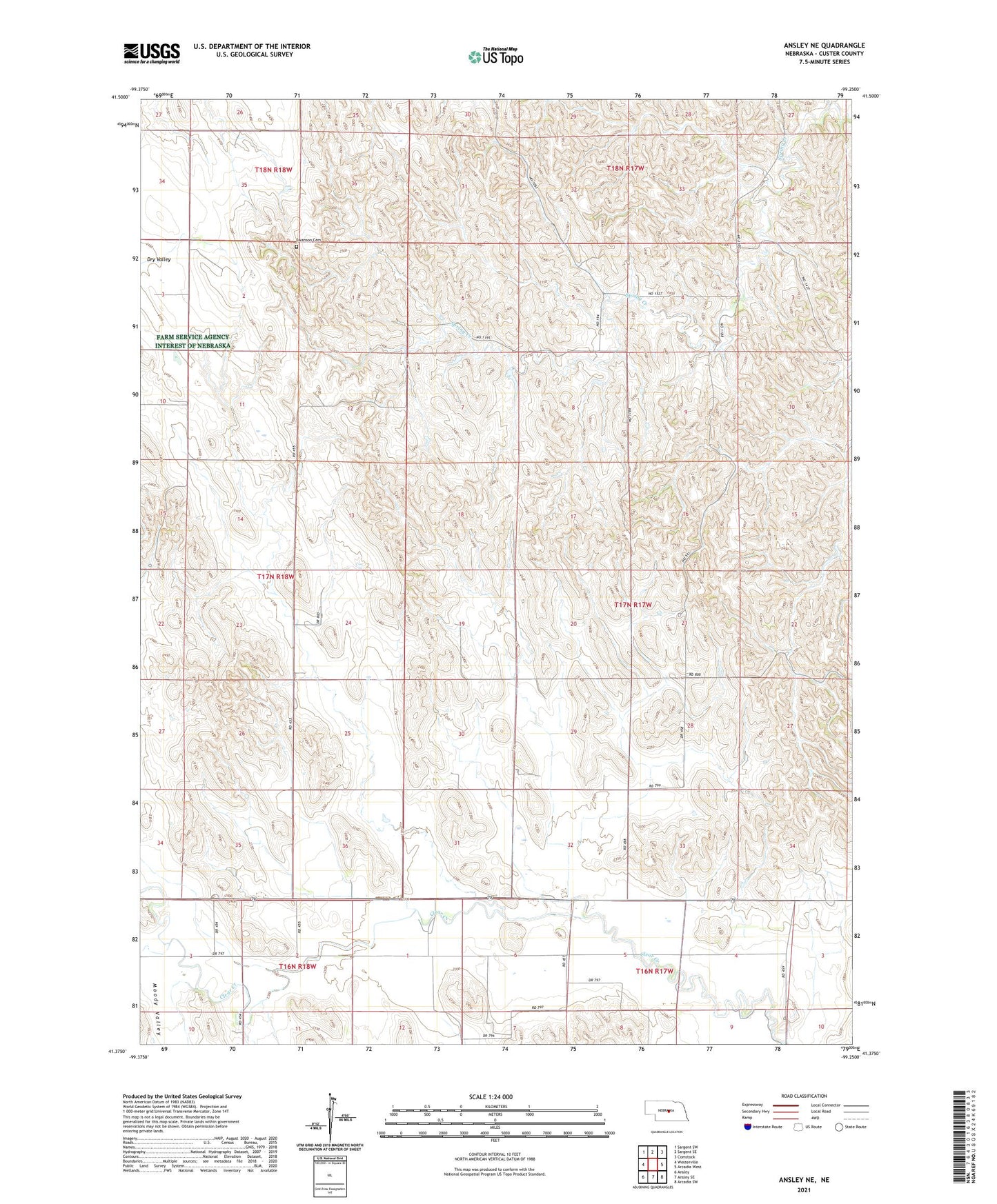 Ansley NE Nebraska US Topo Map Image