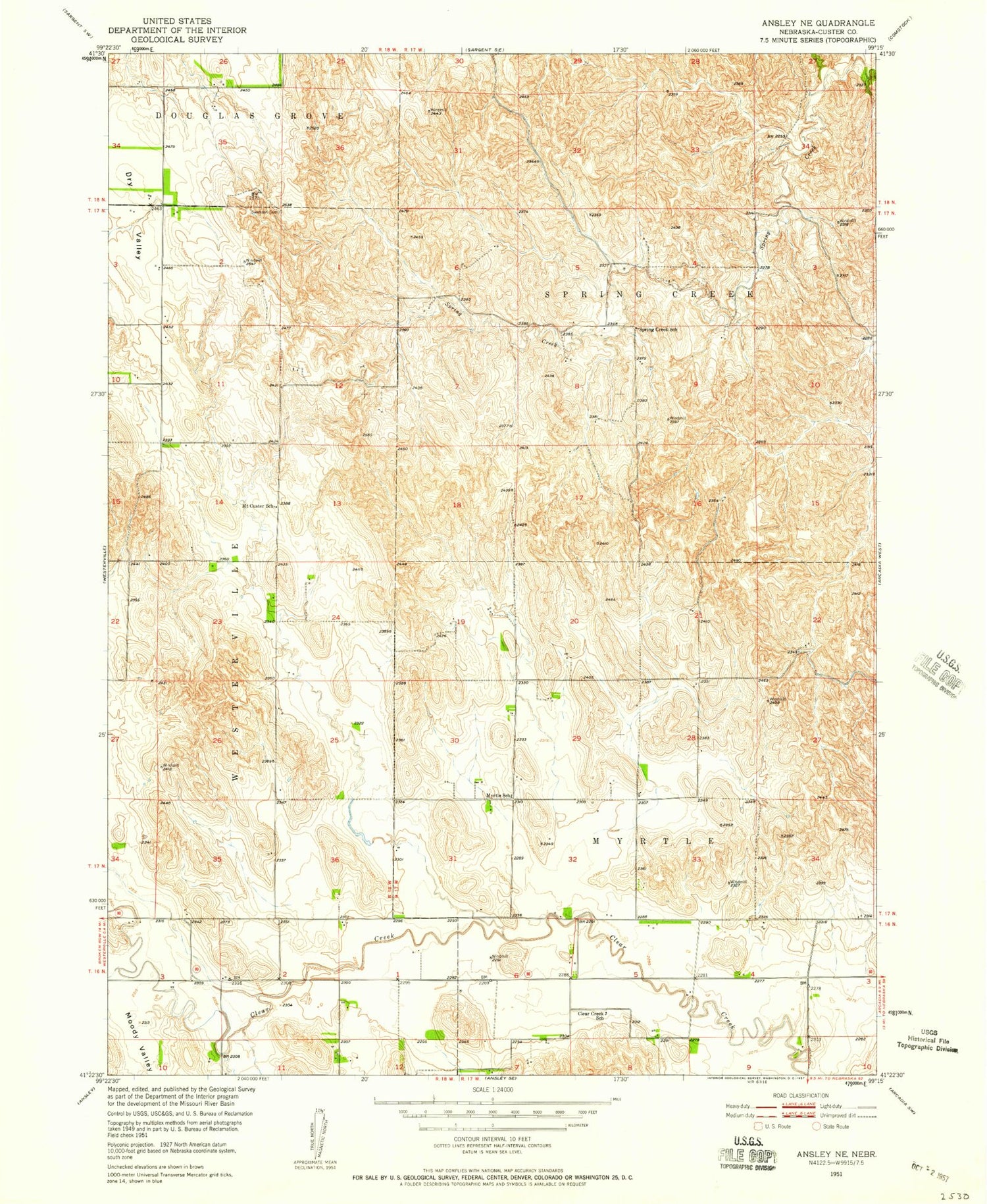 Classic USGS Ansley NE Nebraska 7.5'x7.5' Topo Map Image