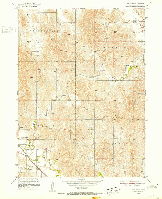 Classic USGS Ansley SE Nebraska 7.5'x7.5' Topo Map Image