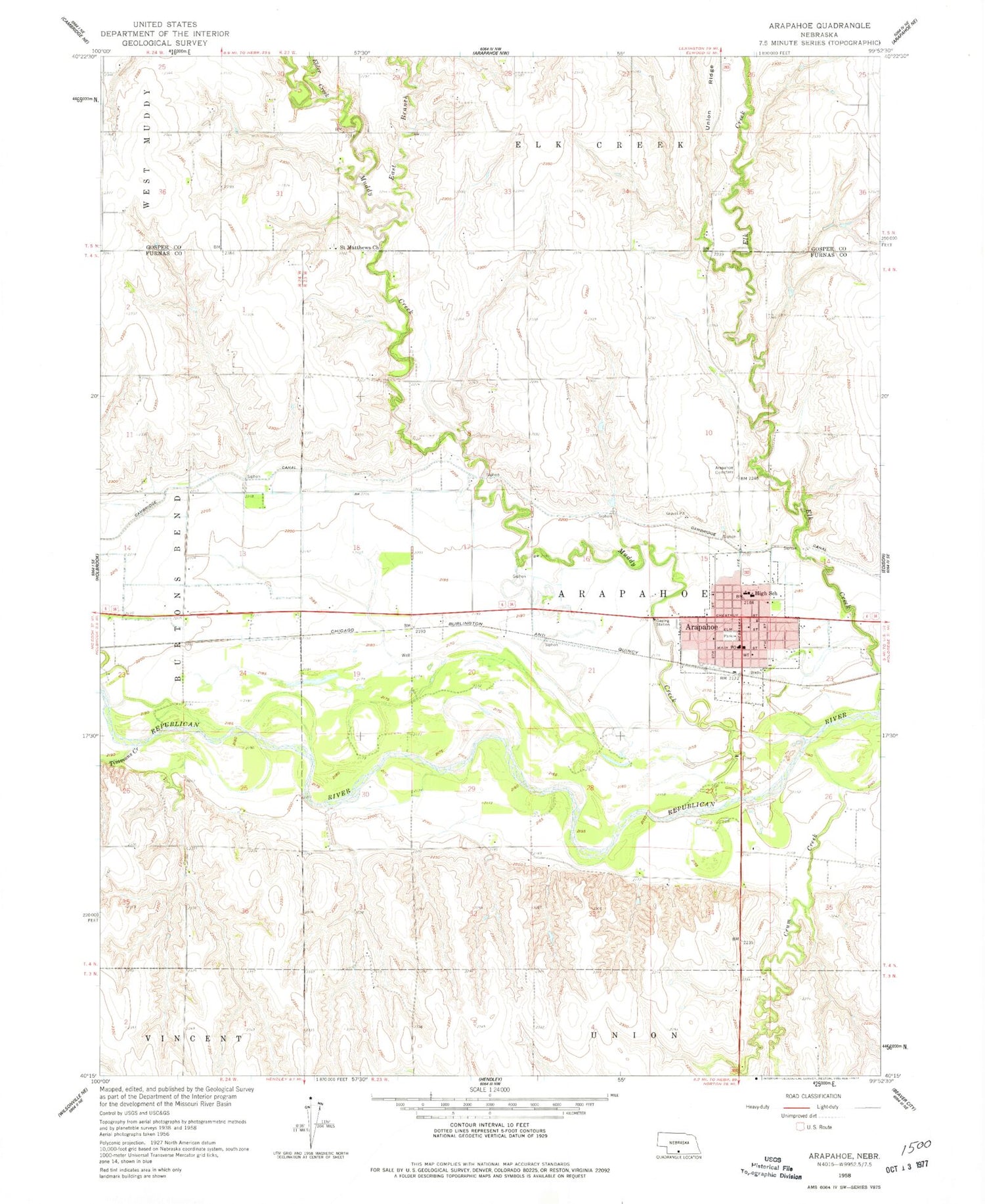 Classic USGS Arapahoe Nebraska 7.5'x7.5' Topo Map Image