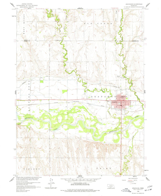 Classic USGS Arapahoe Nebraska 7.5'x7.5' Topo Map Image