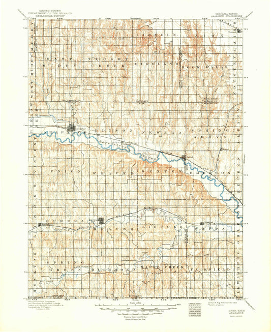 Historic 1896 Arapahoe Nebraska 30'x30' Topo Map Image