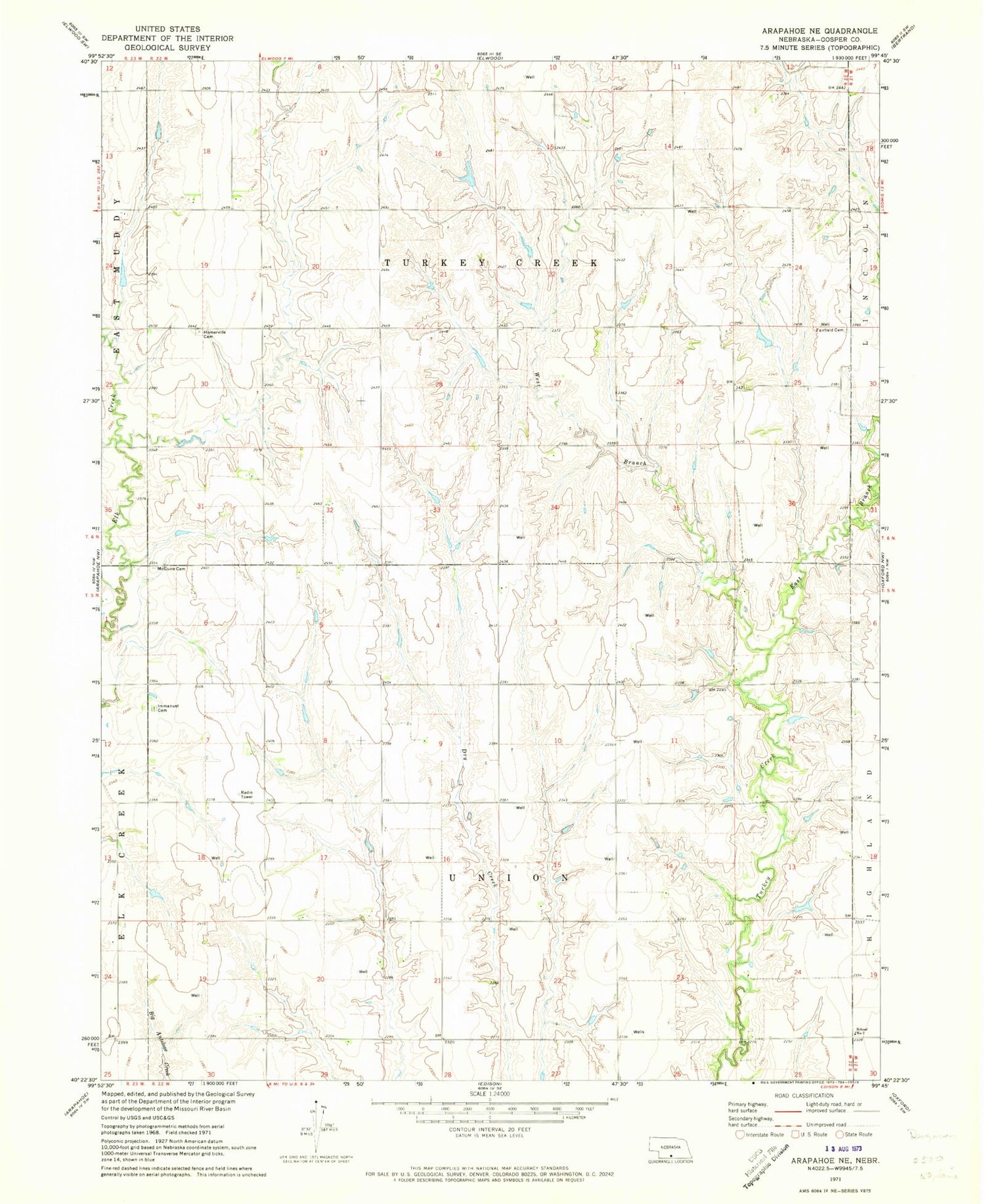 Classic USGS Arapahoe NE Nebraska 7.5'x7.5' Topo Map Image
