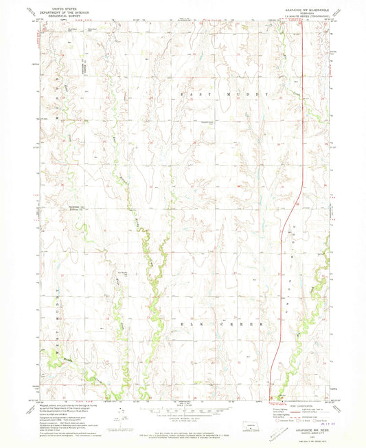 Classic USGS Arapahoe NW Nebraska 7.5'x7.5' Topo Map Image