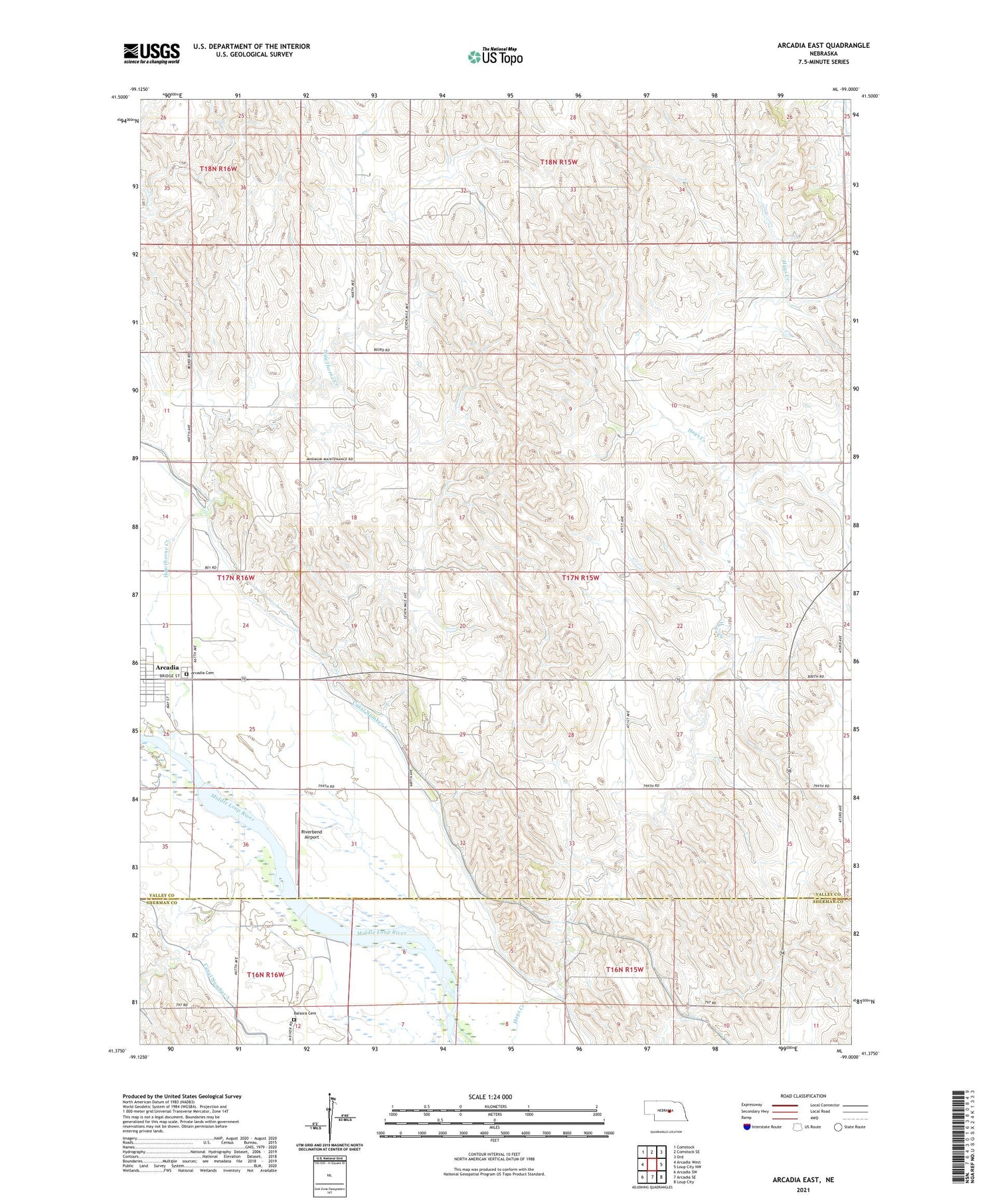 Arcadia East Nebraska US Topo Map Image