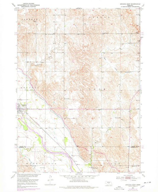 Classic USGS Arcadia East Nebraska 7.5'x7.5' Topo Map Image