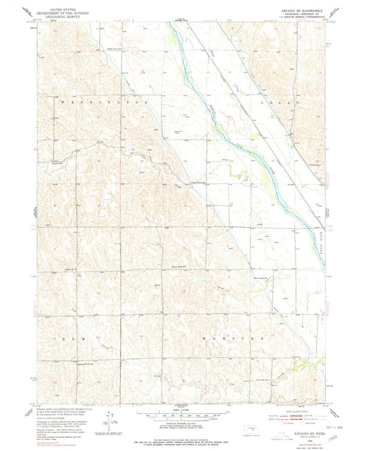 Classic USGS Arcadia SE Nebraska 7.5'x7.5' Topo Map Image